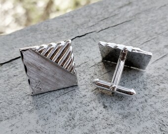 Boutons De Manchette Vintage Swank Triangulaires - Métal Couleur Argent Avec Strass, Fabriqués Aux USA