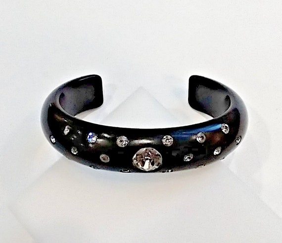 Vintage 30s Art Deco Black Celluloid Rhinestone Cu