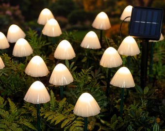 Lampy ogrodowe Solar Mushroom | Dekoracja ścieżki ogrodowej w stylu wróżek | Lampki ogrodowe Cottagecore | Fantazyjne paliki ogrodowe na patio i trawnik