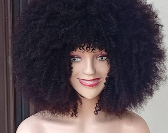 Afro Wig: Blend Hair, Natural Color, Soft, Tangle-Free, Large Cap