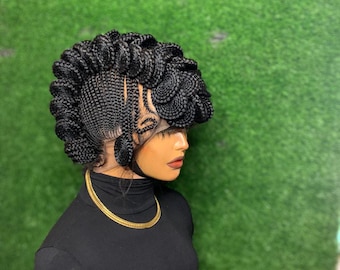 Black women braid wigs.