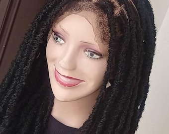 Black Full Lace Faux Locs Wig: Lightweight, Easy Install (Large)