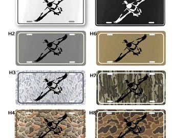 Flying Mallard Duck Camouflage License Plate Waterfowl Hunting Vanity Front Tag for Truck Outdoor Rugged Auto Decor Metal Gift 12x6