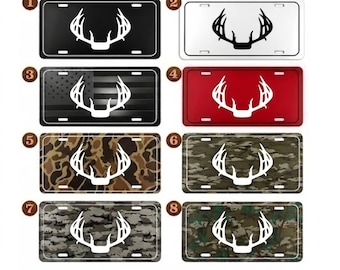 Deer Antlers Hunting License Plate Camo Rustic Truck Car Tag 6x12 Aluminum Vanity Plate Outdoor Gift for Hunters