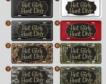 Hot Girl Deer Hunting License Plate, Camouflage 12x6 Aluminum Vanity Car Tag, Funny Gift for Her Truck SUV Outdoor Lovers