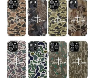 Jesus rettet Camo Tough Phone Case, Christian Cross Phone Cover, Jagd Camouflage Glaube Geschenk, robuste religiöse Schutzhülle