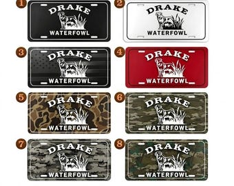 Tablica rejestracyjna myśliwska Drake Waterfowl, zawieszka samochodowa na ptactwo wodne, zawieszka samochodowa na ciężarówkę w kamuflażu, prezent dla myśliwego retrievera, aluminiowa tablica rejestracyjna 12x6