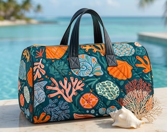 Ocean Life Reisetasche, Küsten Sea Shell Coral Weekender Tote, Nautical Beach Overnight Gym Bag Marine Geschenk
