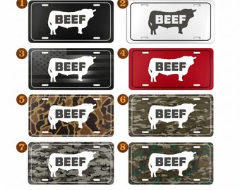 Tablica rejestracyjna Eat Beef 12x6 aluminiowa tablica rejestracyjna z zabawną krową, ranczem, napisem na ciężarówce, dekoracja samochodowa w stylu western, prezent dla niego