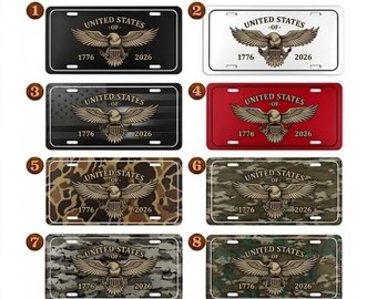 United States Of America Eagle License Plate, 1776 2026 Patriotic Vanity Tag, American Flag Camo Aluminum Car Decor Gift