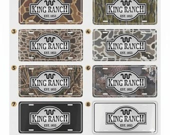 Tablica rejestracyjna Old School King Ranch Camo 12x6 z aluminium, etykieta ozdobna, dekoracja samochodu w stylu western, prezent w stylu rancza, USA, polowanie na farmę