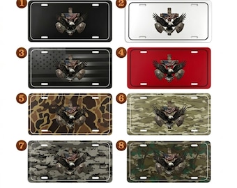 Patriotic Eagle Cross License Plate 12x6 Aluminum, American Flag Christian Vanity Plate, Camo Car Tag Gift for Him