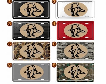 Duck Hunting Hat Camo Front License Plate, Waterfowl Mallard Car Tag, American Flag Auto Accessory, Men's Truck Outdoor Gift