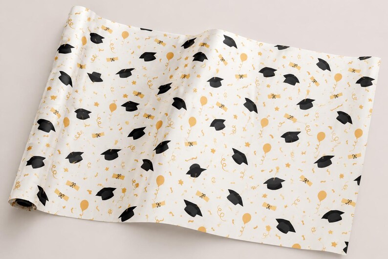 Graduation Wrapping Paper PDF | Printable Gift Wrap Set | Black and ...