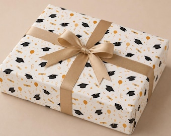 Graduation Wrapping Paper PDF | Printable Gift Wrap Set | Black and Gold Designs | Instant Download