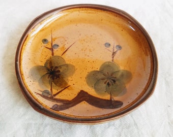 Vintage Square Ceramic Plate, Blossom Plate Japanese, Ceramic Floral Plate, Japanese Stoneware Plate, Ceramic Plate for One
