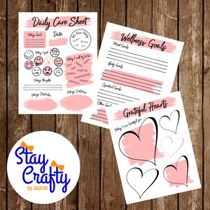 Personalized Printable Daily Care Wellness Check Mental Health Goal Planner - 3 Digital Download