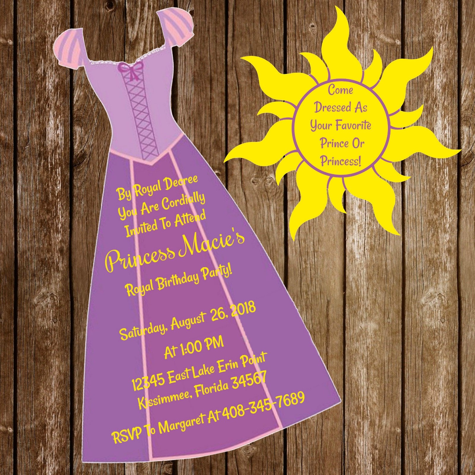 Rapunzel Disney Princess Birthday Dress Invitation Download - Etsy