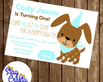 Puppy Dog Birthday Boy Party Invitation Download - First Birthday Paw-ty - Invitation Download