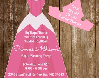 Sleeping Beauty Aurora Disney Princess  Birthday Dress Invitation Download + Cutout