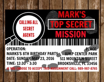 Secret Agent - Spy Kids - Birthday Invitation Download  - 4 x 6 - Print