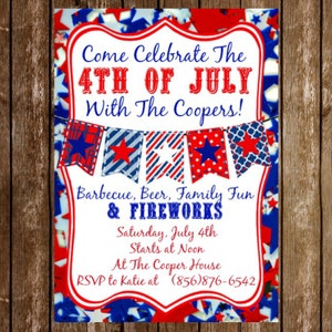 Fourth of July Party Invitation Download 4th of July Barbecue Beer Fireworks Family Fun image 1