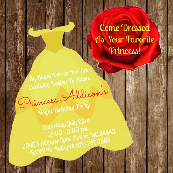 Belle Disney Princess Birthday Dress Invitation Download Etsy Ireland