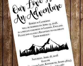 Our Love Is An Adventure - And So The Adventure Begins - Wedding Reception Invitation - 5 x 7 - Download - Printable