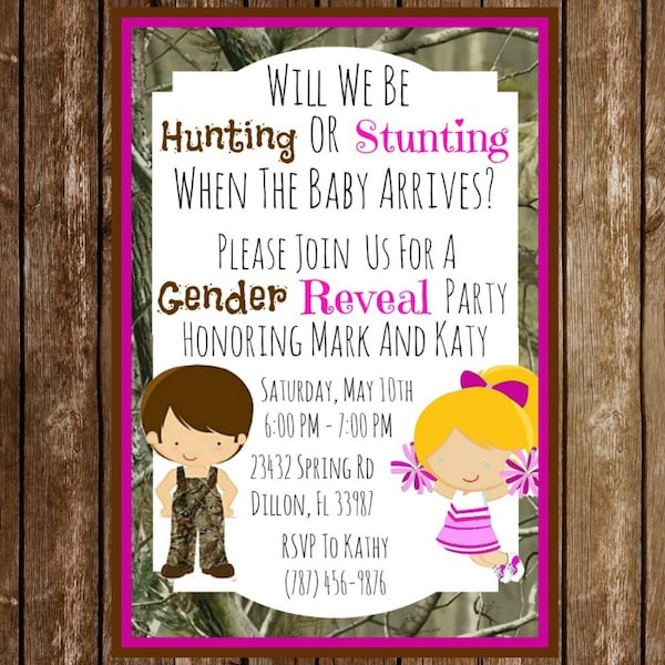 Gender Reveal Party Invitation Download - Cheerleading Hunting