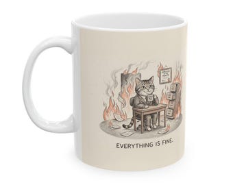 This Is Fine Ceramic Coffee Mug — Funny Deadpan Office Burnout Humor Mug (11oz, 15oz)