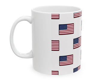 American Flag Pattern Ceramic Mug — USA Stars & Stripes Coffee Cup (11oz, 15oz)