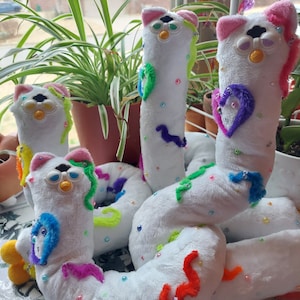 Stripeling Mini Long boi- custom made oddbody with worm on a string and beads Secret santa white elephant gag gift