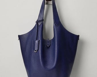 Handmade Large Leather Tote Bag – Cowhide Shoulder Bag in Blue, Black, Red, Orange