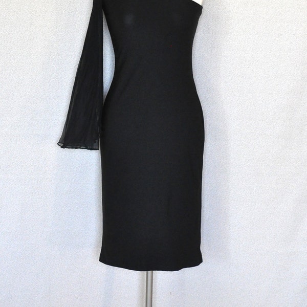 Vintage Black One Shoulder Dress - 1980's