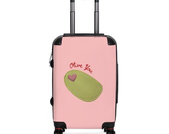 Valise illustrée Olive You avec un avocat | Bagage de voyage rose