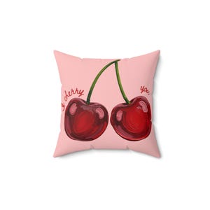 Cherry Illustration Pillow | Pink Double Cherry Decorative Throw Pillow