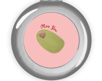 Olive You avocado illustration Compact Mirror | Cute skincare accessory