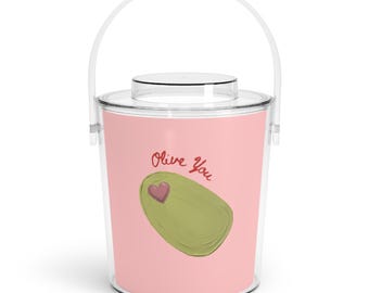 Olive You Illustration Ice Bucket | Cute Avocado Ice Bucket with Tongs