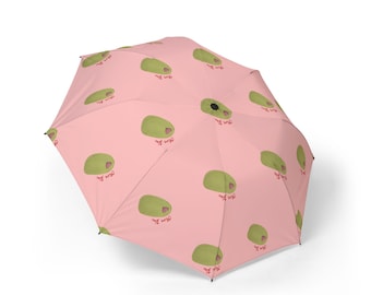 Ombrello con motivo avocado kawaii | Ombrello rosa pieghevole antipioggia