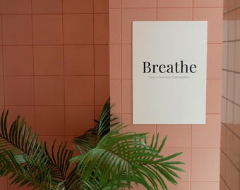Minimalist Wall Art Printable Breathe Print Black and White Wall Decor Instant Download Modern Home Decor 8x10