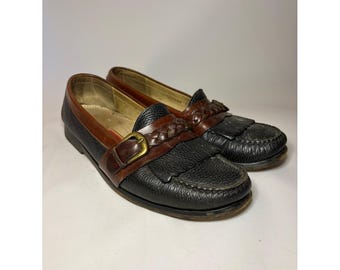 Mocasines Cole Haan Country Kiltie estilo vintage bicolor, talla 8.5