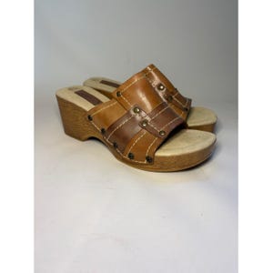 Vintage Lower East Side Patchwork Leather Clog Sandals Platform Wedge 90s Y2K