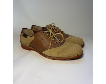 Zapatos Derby Oxford vintage GH Bass & Co de piel de ante bicolor en tonos tostado y marrón, talla 8.5.