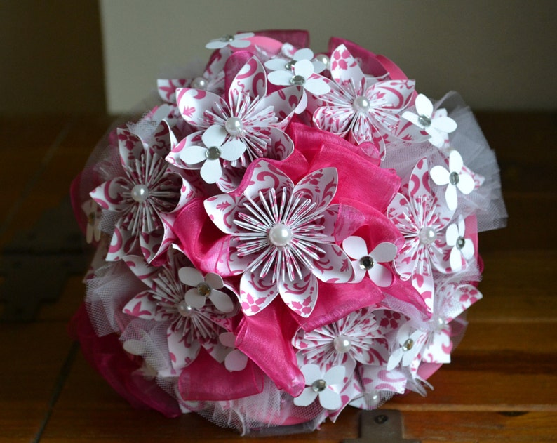 Wedding Paper Flowers Bridal Bouquet Pink with Pattern and Etsy