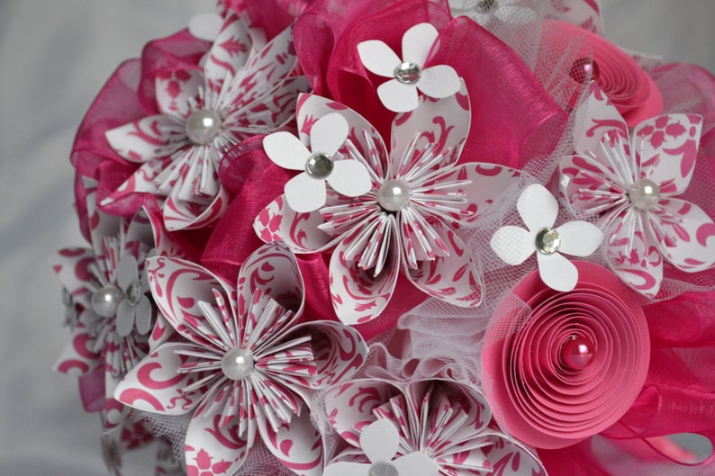 Wedding Paper Flowers Bridal Bouquet Pink with Pattern and Etsy