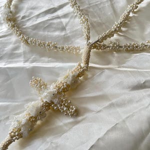 Lazo de boda - Marfil de perlas y flores hecho a mano - Boda católica - lazo de boda