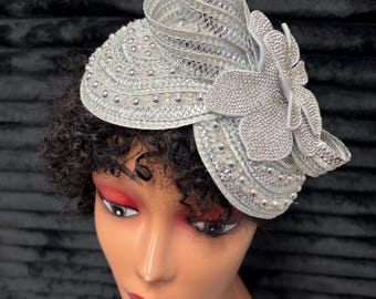 Silver Sequin Fascinator Church Hat for Women