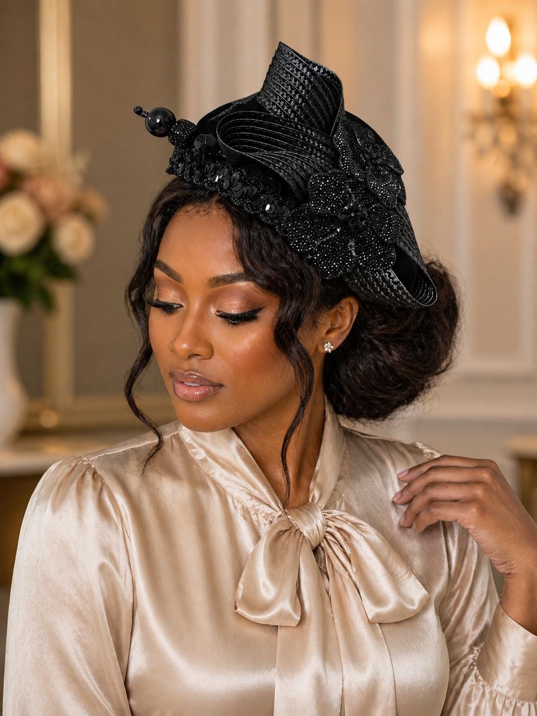 Fascinator Black With Pearls - Etsy display picture 2