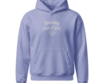 Embroidered 'Literally Just A Girl' Hoodie, Coquette Bow Sweatshirt, Y2K Hoodie Gift