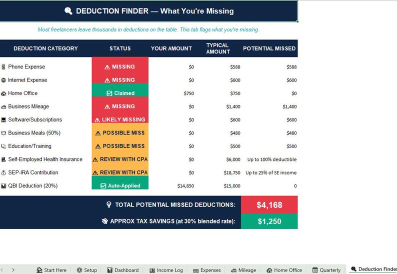 1099 Tax Spreadsheet Excel | Self Employed Tax Tracker | Freelancer Income & Expense Calculator | Digital Download image 8